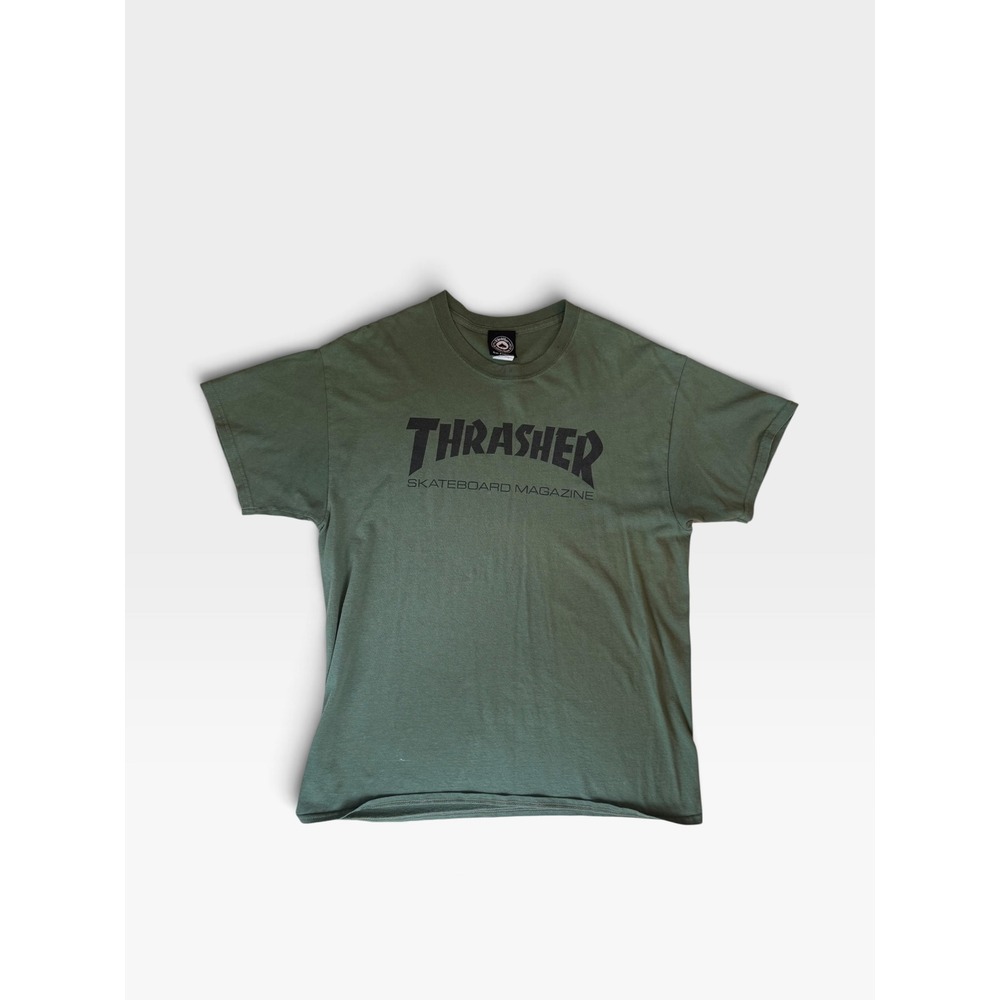 Thrasher Skateboard Magazine T Shirt Mens Large Olive Green Logo Skate Tee L